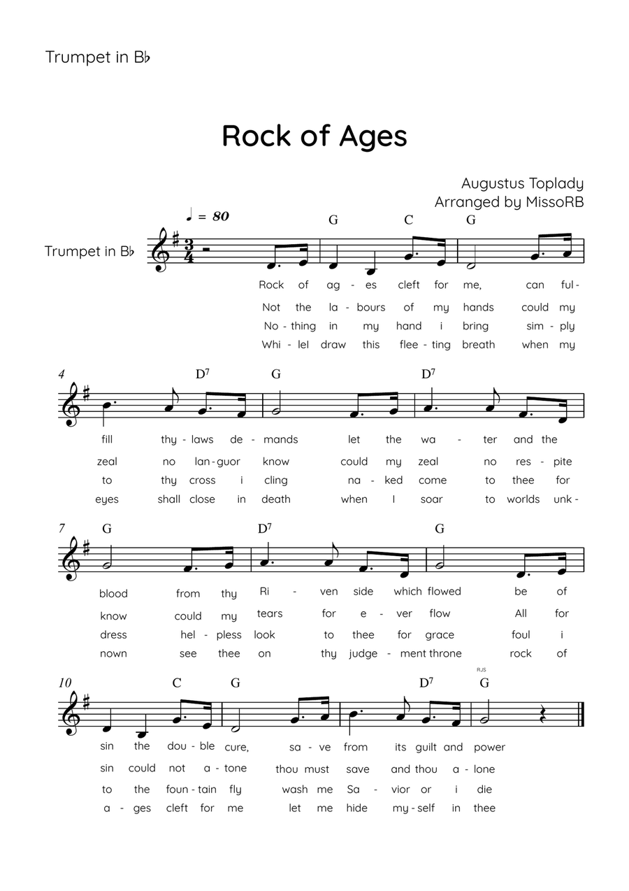 Rock of Ages - Brass Trio in F With Chords & Lyric - Easy Brass Trio - Digital Sheet Music page 3