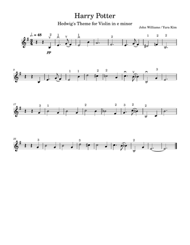 Hedwig's Theme (Harry Potter) in e minor - Easy Violin