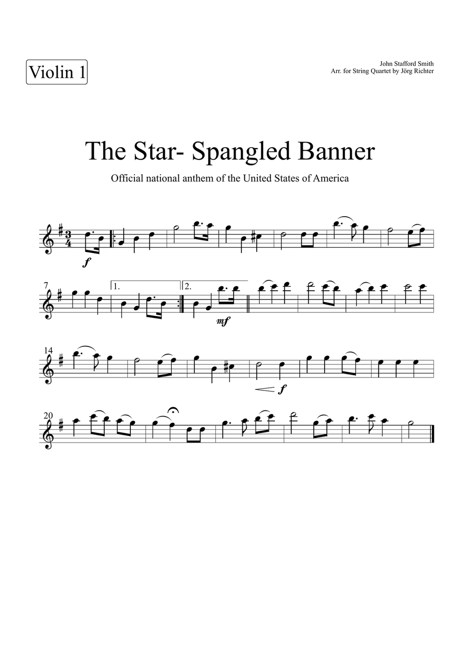 The Star- spangled Banner (Official National Anthem of the U.S.) by John Stafford Smith String Quartet - Digital Sheet Music page 3