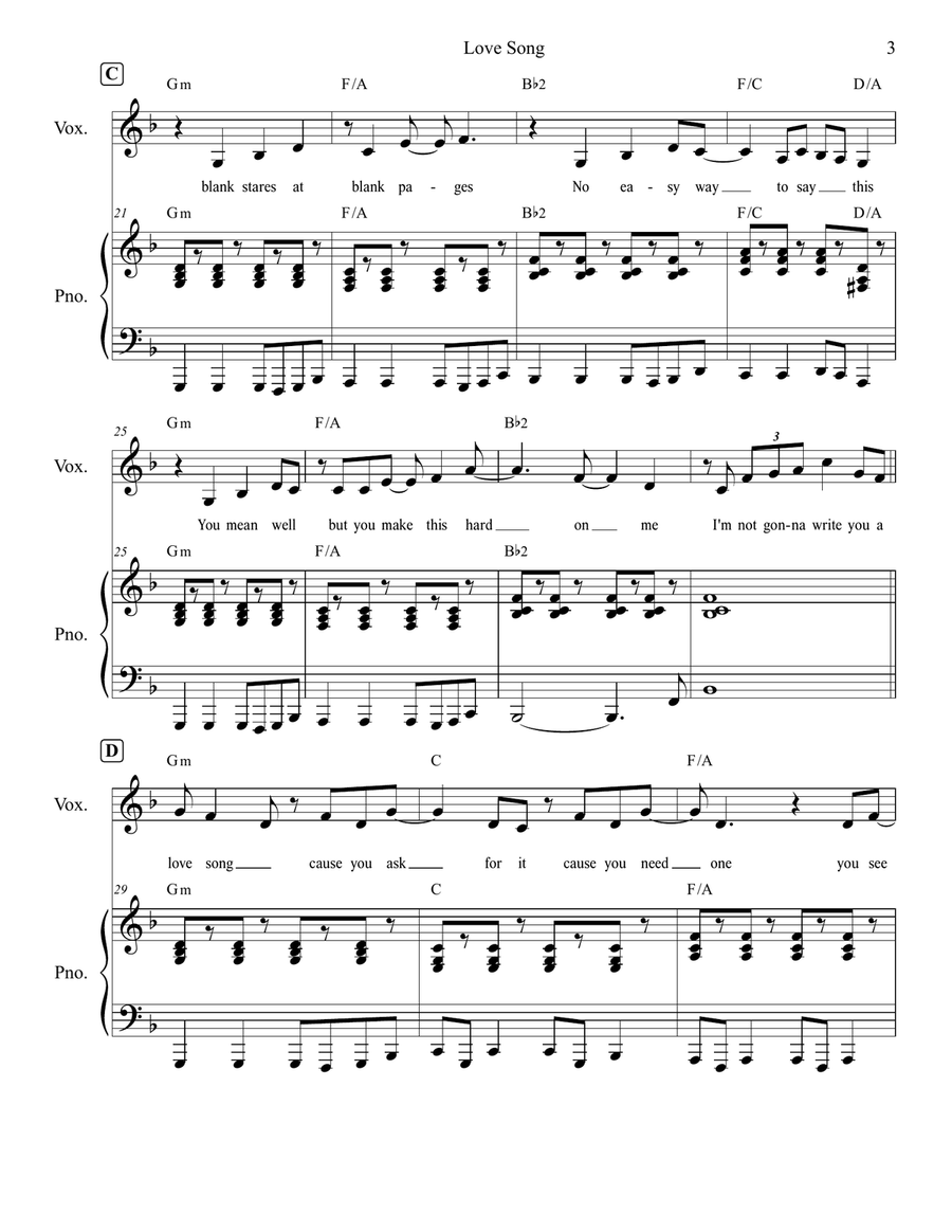 Love Song by Sara Bareilles Piano, Vocal - Digital Sheet Music page 3
