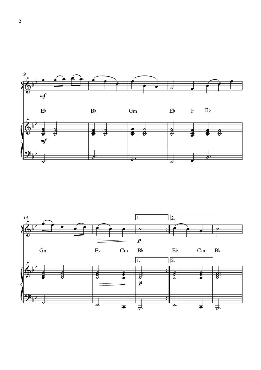 Be Thou My Vision - Easy Oboe & Piano with Chords (Bb Major) Piano - Digital Sheet Music page 2
