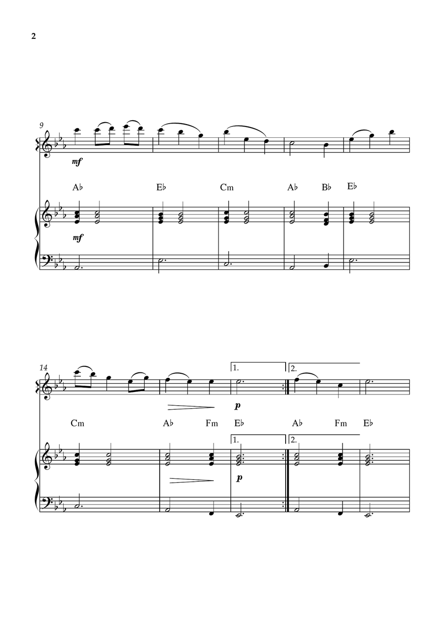 Be Thou My Vision - Easy Oboe & Piano with Chords (Eb Major) Piano - Digital Sheet Music page 2