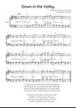 Down in the Valley - Piano in D With Chords & Lyrics - Easy