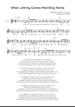 When Johnny Comes Marching Home - Voice Lead Sheet in Gm With Chords & Lyrics - Easy