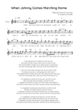 When Johnny Comes Marching Home - Voice Lead Sheet in Dm With Chords & Lyrics - Easy