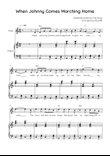 When Johnny Comes Marching Home - Flute With Piano in Am With Chords & Lyrics - Easy