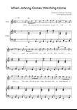 When Johnny Comes Marching Home - Violin With Piano in Dm With Chords & Lyrics - Easy
