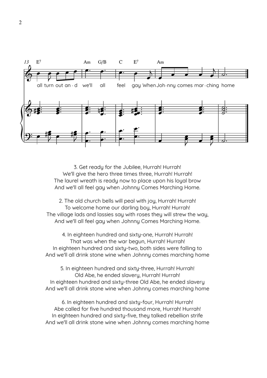 When Johnny Comes Marching Home - Voice With Piano in Am With Chords & Lyrics - Easy by American Folk Song Piano, Vocal - Digital Sheet Music page 2