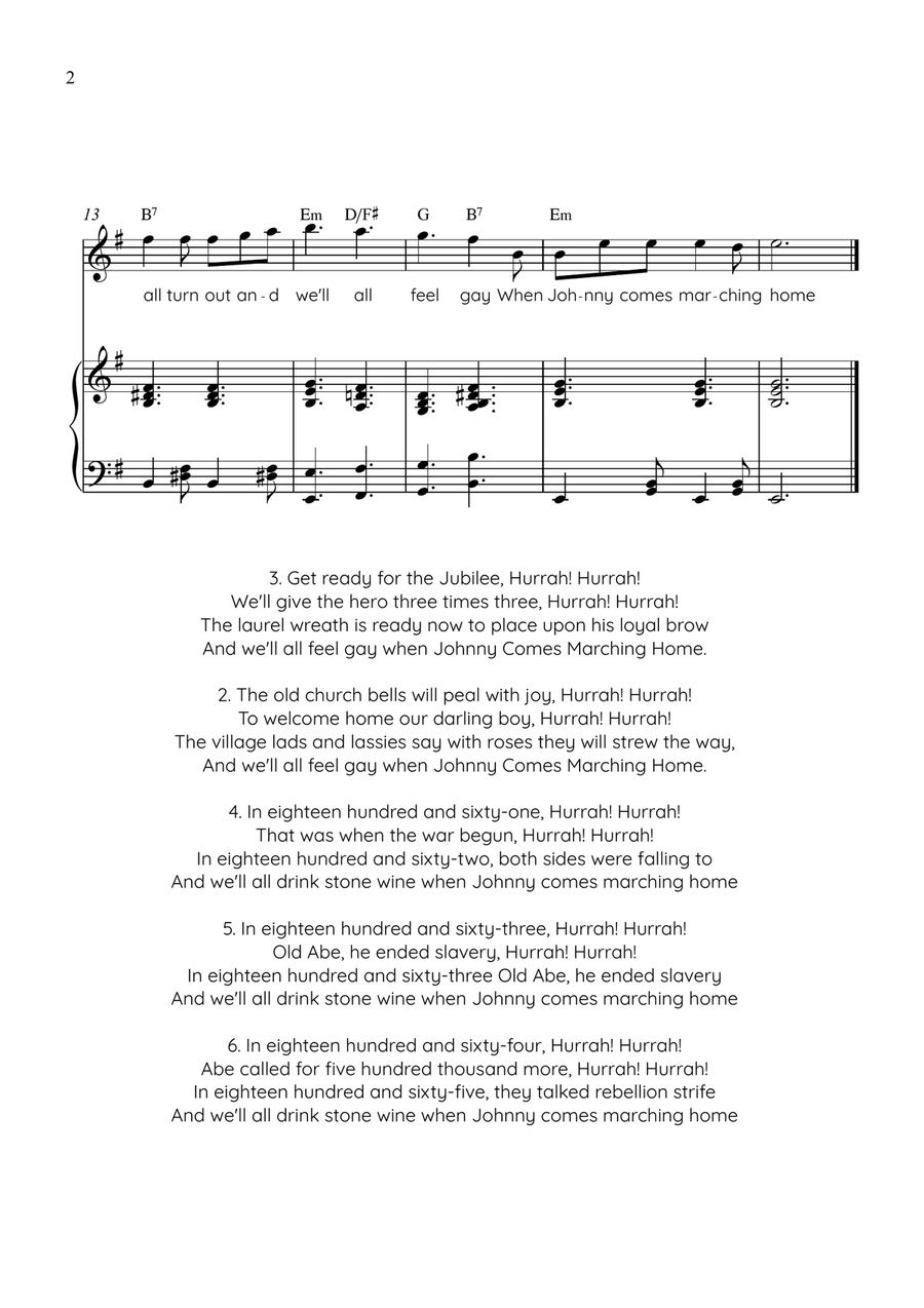 When Johnny Comes Marching Home - Violin With Piano in Em With Chords & Lyrics - Easy by American Folk Song Violin Solo - Digital Sheet Music page 2