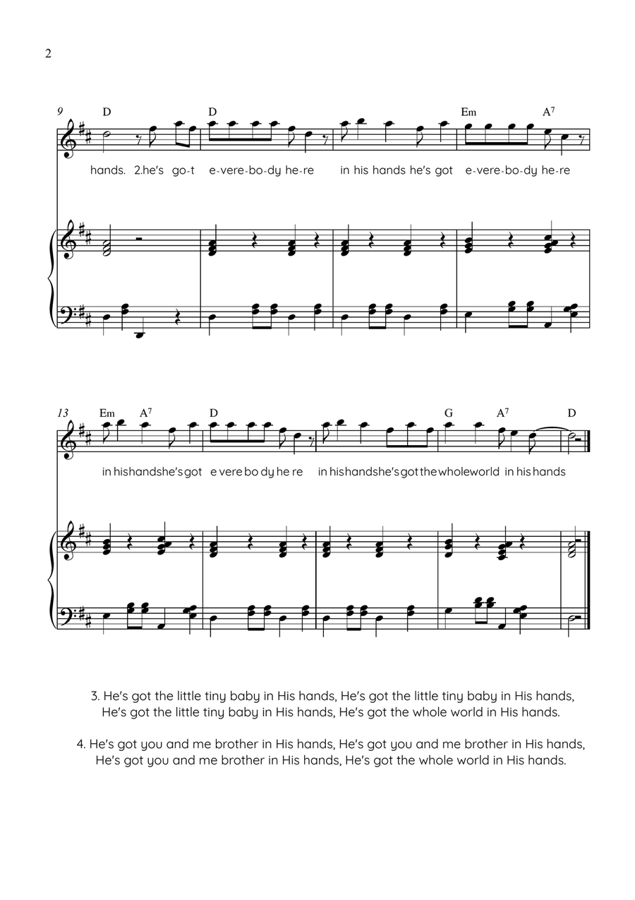 He's Got the Whole World In His Hands - Violin With Piano in D With Chords & Lyrics - Easy Violin Solo - Digital Sheet Music page 2