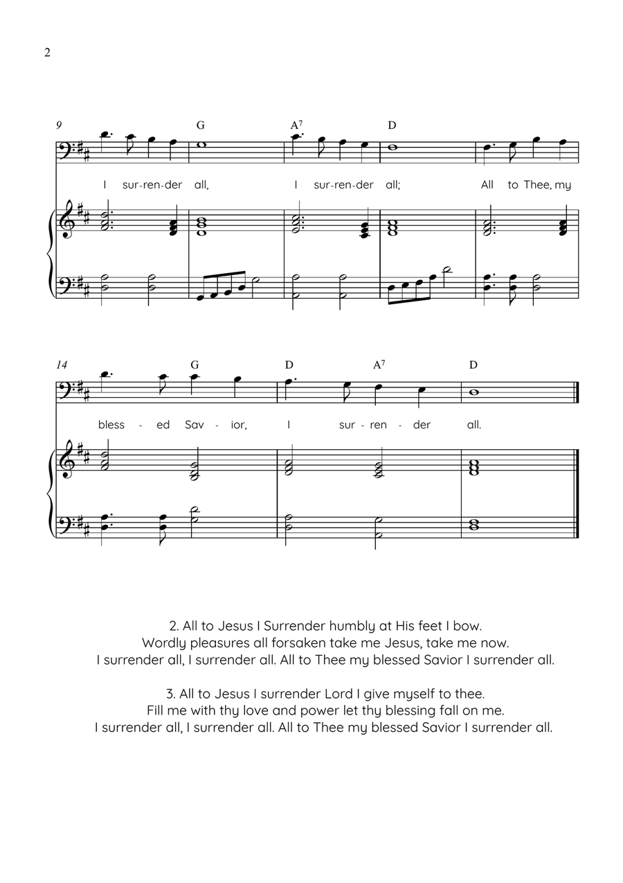 I Surrender All (Surrender) - Cello With Piano in D With Chords & Lyrics - Easy Piano - Digital Sheet Music page 2