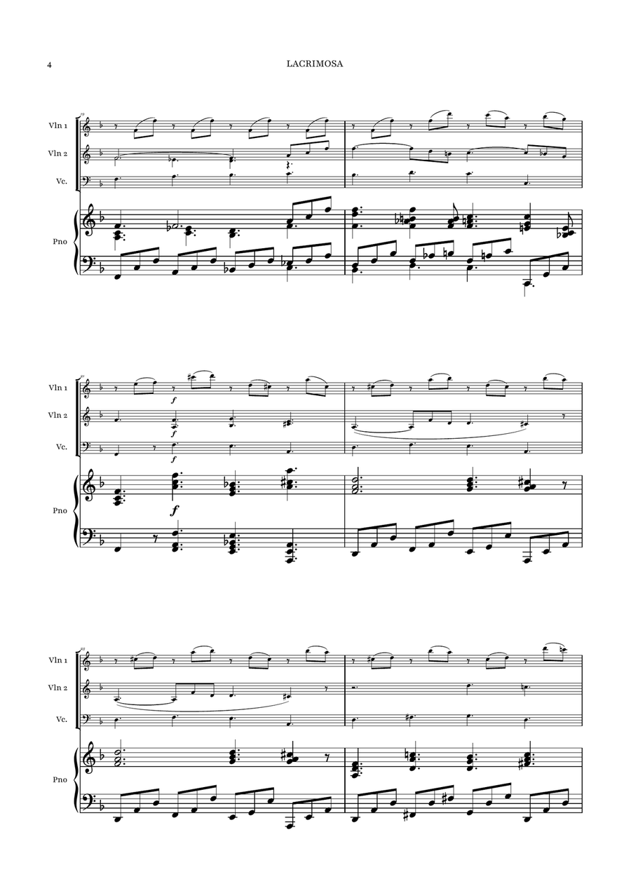 Lacrimosa - Mozart | STRING TRIO with PIANO by Wolfgang Amadeus Mozart Piano Quartet - Digital Sheet Music page 4