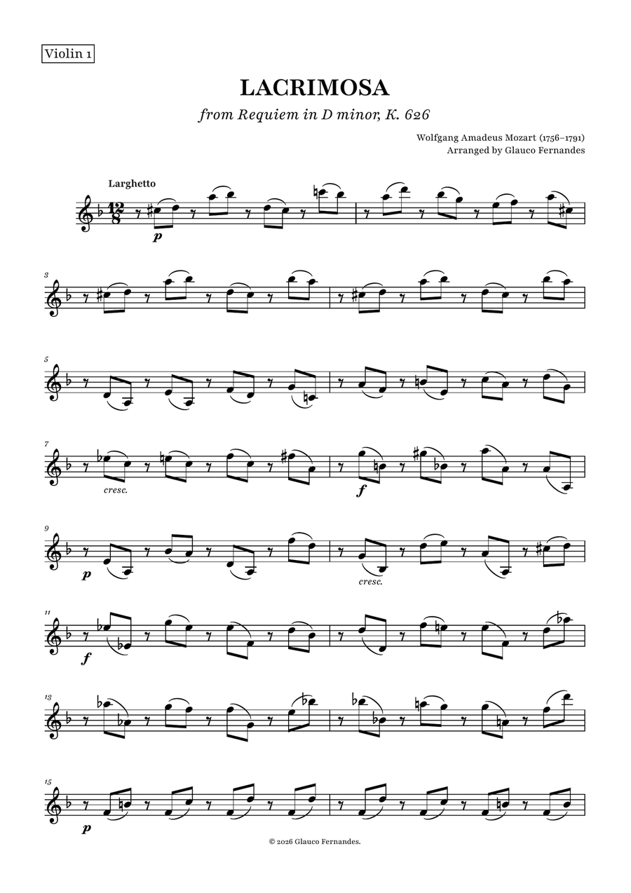 Lacrimosa - Mozart | STRING TRIO with PIANO by Wolfgang Amadeus Mozart Piano Quartet - Digital Sheet Music page 6