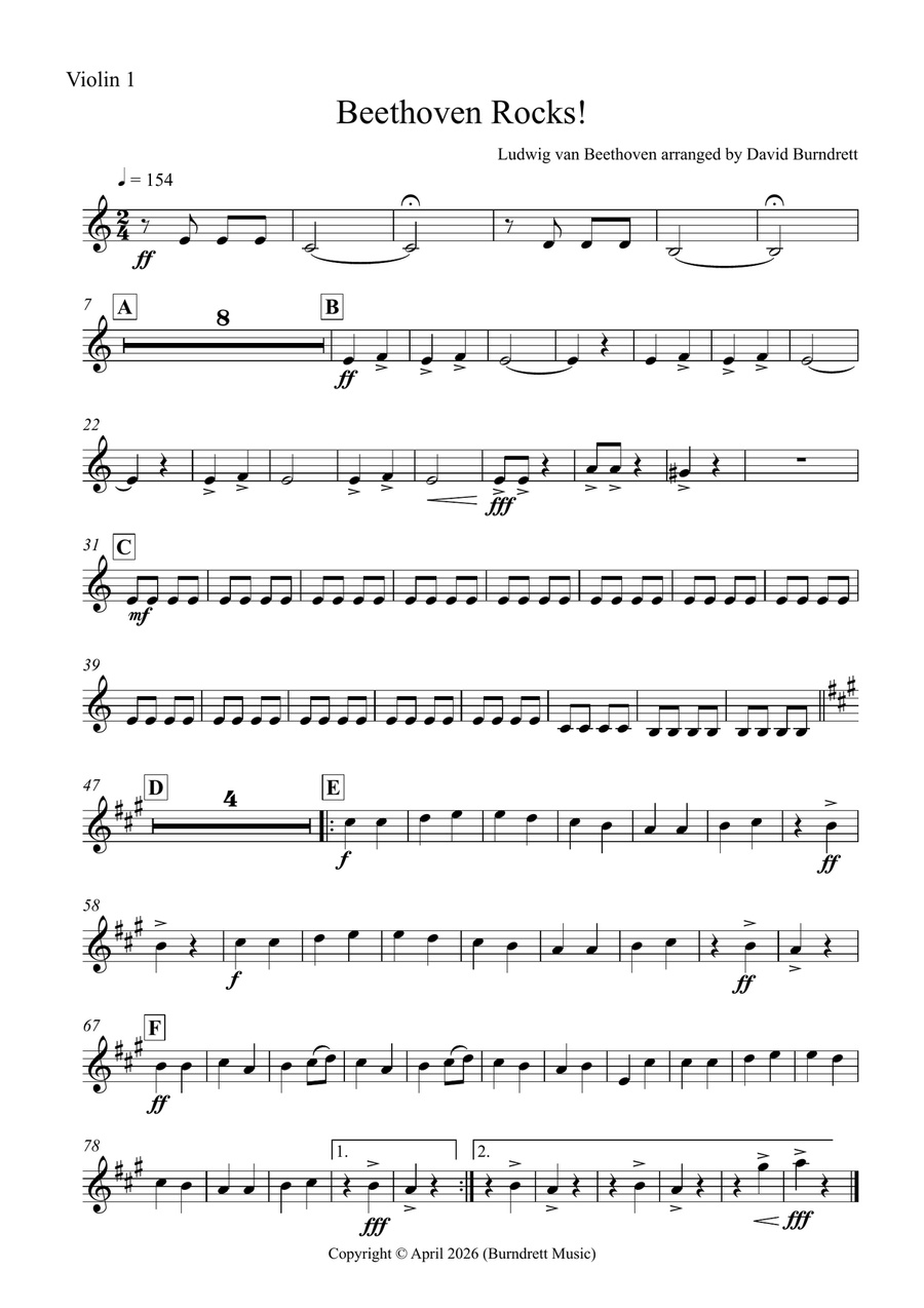 Beethoven Rocks! for Violin Quartet (Easy–Intermediate) by Ludwig van Beethoven Small Ensemble - Digital Sheet Music page 4