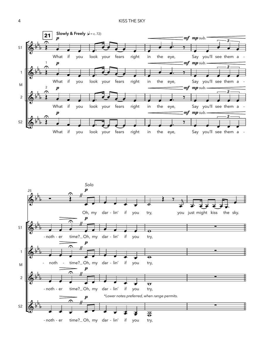 Kiss The Sky SSAA - Digital Sheet Music page 4