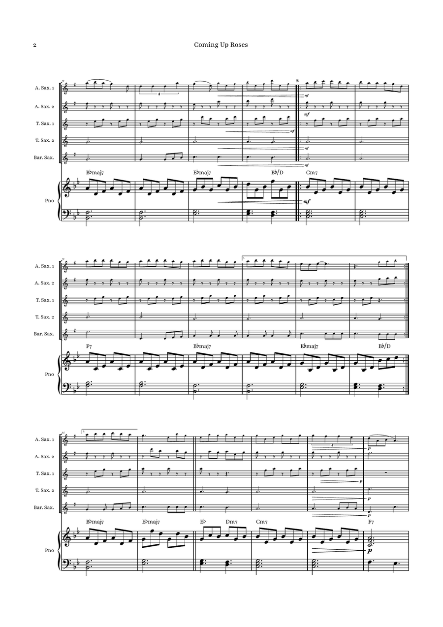 Coming Up Roses by Harry Styles Saxophone Quintet - Digital Sheet Music page 2