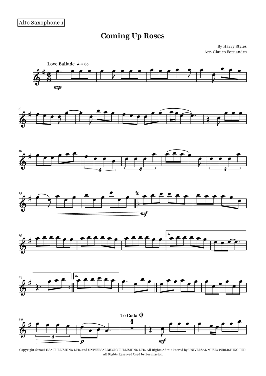 Coming Up Roses by Harry Styles Saxophone Quintet - Digital Sheet Music page 6
