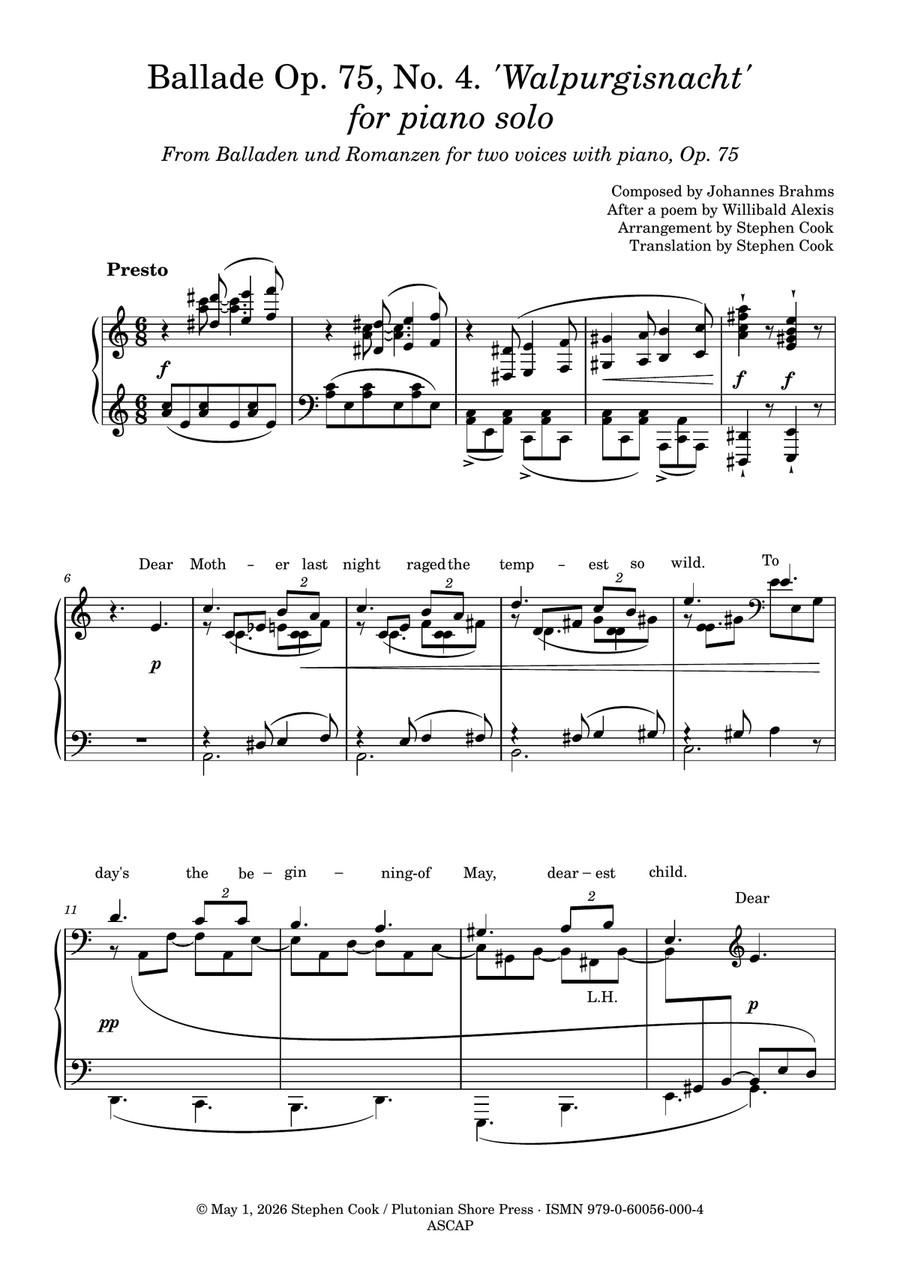 Brahms – Walpurgisnacht, Op. 75 No. 4 (Solo Piano Arrangement) Digital Score by Johannes Brahms Piano Solo - Digital Sheet Music page 4