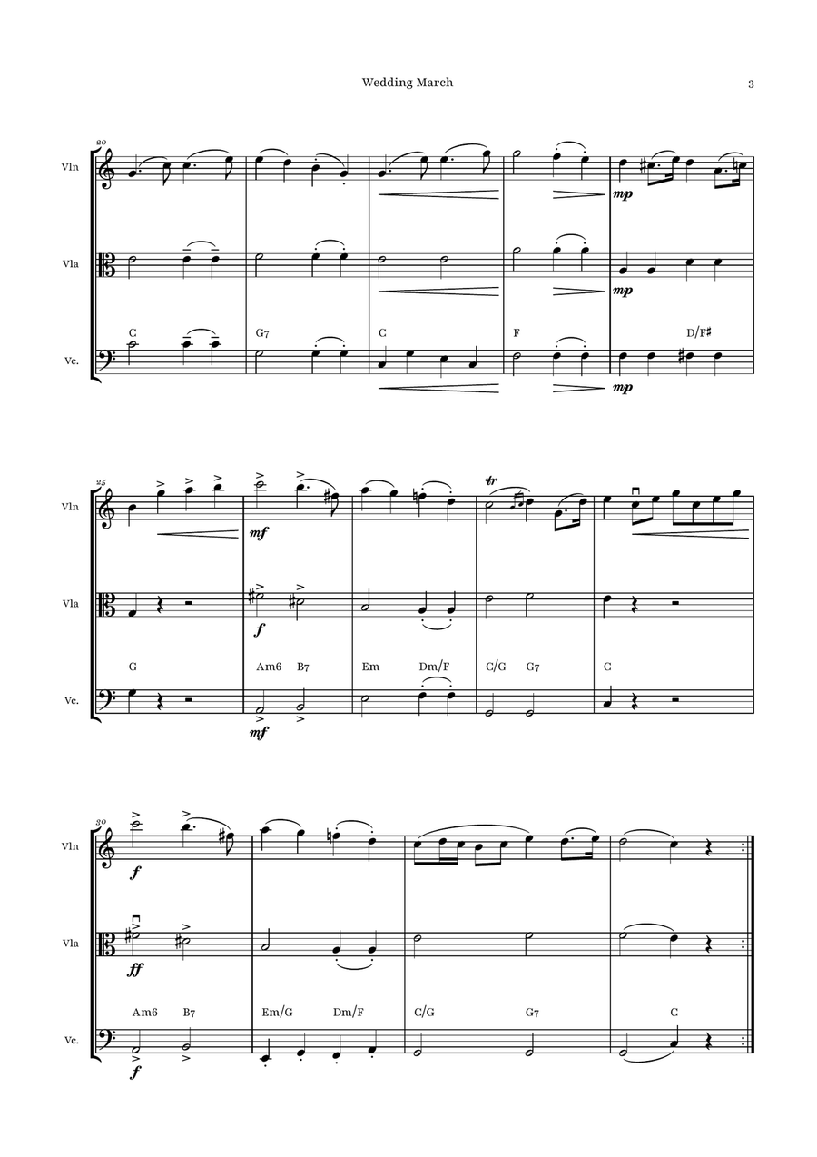 Wedding March - Felix Mendelssohn | String Trio with Chords by Felix Bartholdy Mendelssohn String Trio - Digital Sheet Music page 2