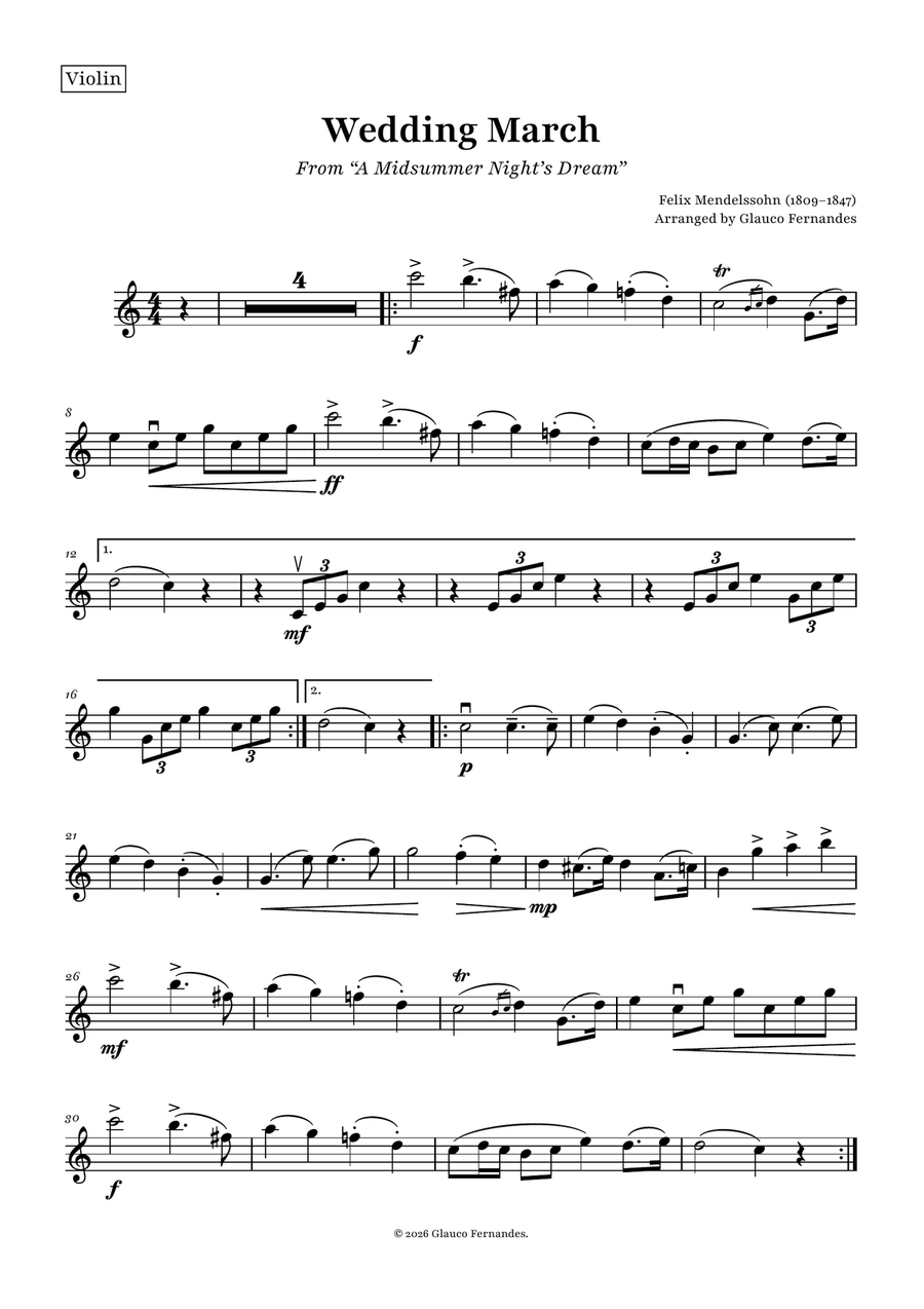 Wedding March - Felix Mendelssohn | String Trio with Chords by Felix Bartholdy Mendelssohn String Trio - Digital Sheet Music page 3