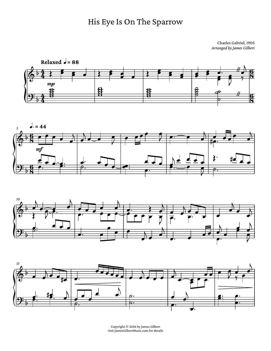His Eye Is On The Sparrow by Charles H. Gabriel Easy Piano - Digital Sheet Music page 2