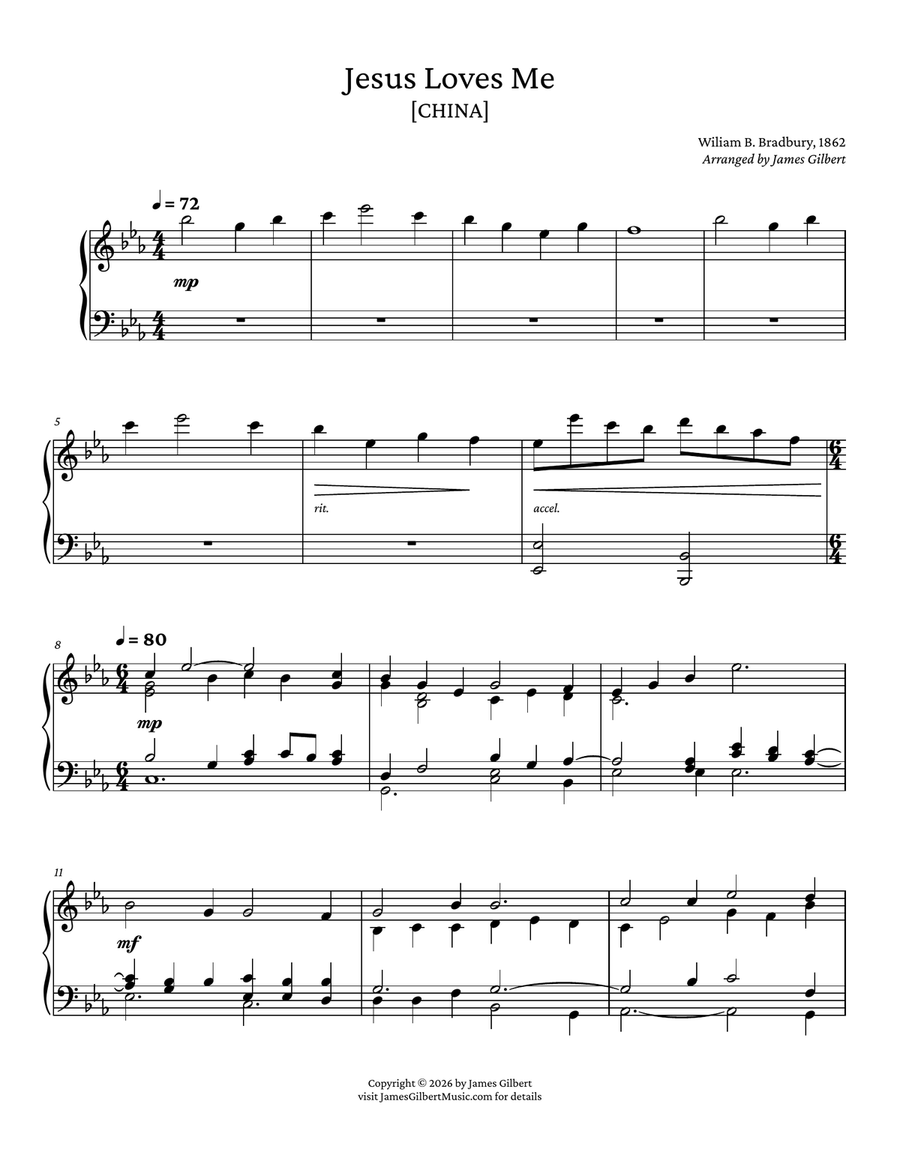 Jesus Loves Me by William B. Bradbury Piano Solo - Digital Sheet Music page 2