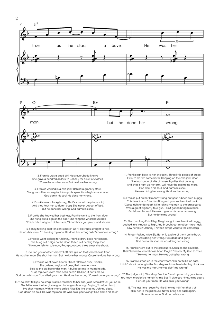 Frankie and Johnny - Violin with Piano in F Easy with Chords and Lyrics by American Folk Song Violin Solo - Digital Sheet Music page 2
