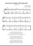 Immortal, Invisible, God Only Wise (St. Denio) - Piano in C Easy with Chords and Lyrics