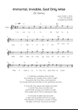 Immortal, Invisible, God Only Wise (St. Denio) - Flute in D Easy with Chords and Lyrics