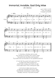 Immortal, Invisible, God Only Wise (St. Denio) - Piano in D Easy with Chords and Lyrics