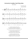 Immortal, Invisible, God Only Wise (St. Denio) - Violin in F Easy with Chords and Lyrics