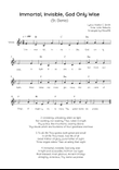 Immortal, Invisible, God Only Wise (St. Denio) - Voice Lead Sheet in F Easy with Chords and Lyrics
