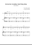 Immortal, Invisible, God Only Wise (St. Denio) - Voice with Piano in F Easy with Chords and Lyrics