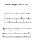 Immortal, Invisible, God Only Wise (St. Denio) - Violin with Piano in C Easy with Chords and Lyrics