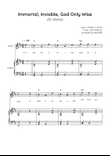 Immortal, Invisible, God Only Wise (St. Denio) - Violin with Piano in D Easy with Chords and Lyrics