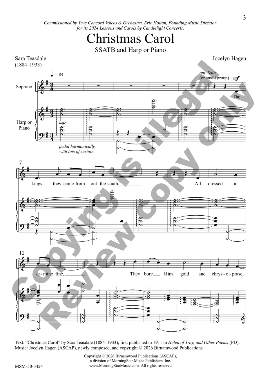Christmas Carol by Jocelyn Hagen SSATB - Sheet Music page 2