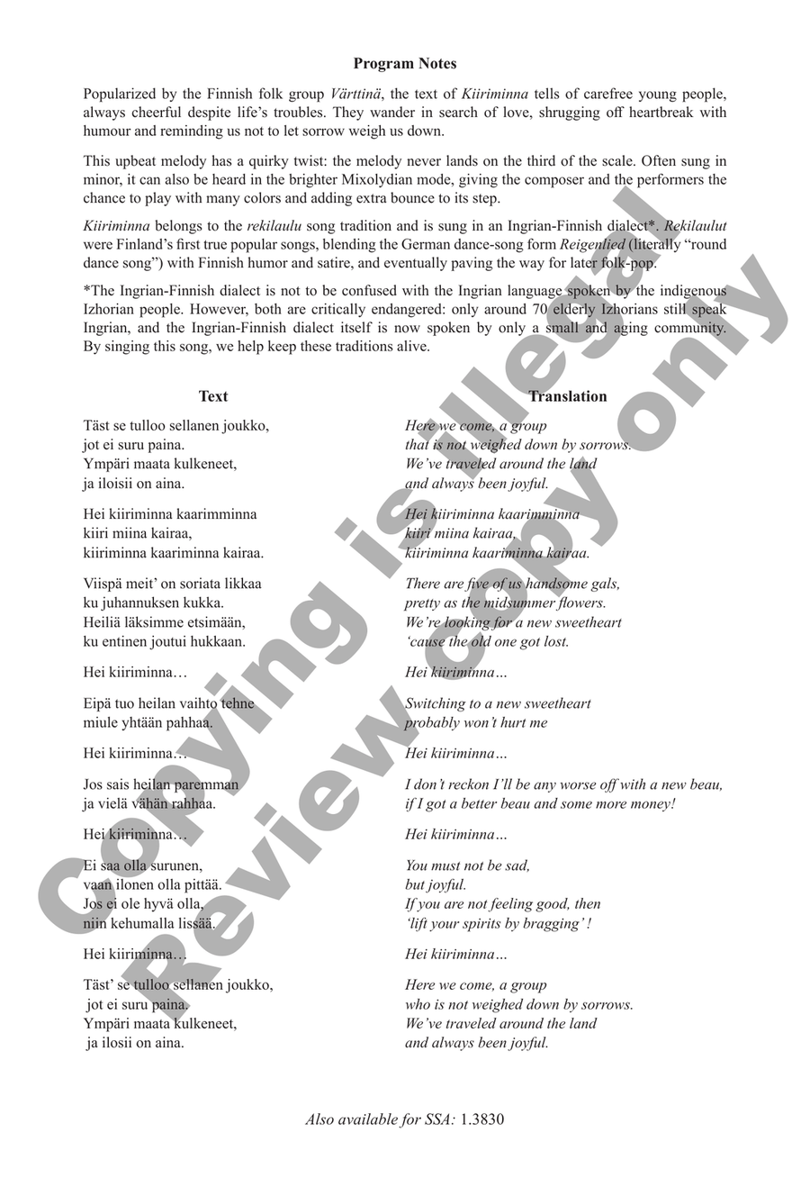 Kiiriminna (Choral Score) SSATB - Sheet Music page 2