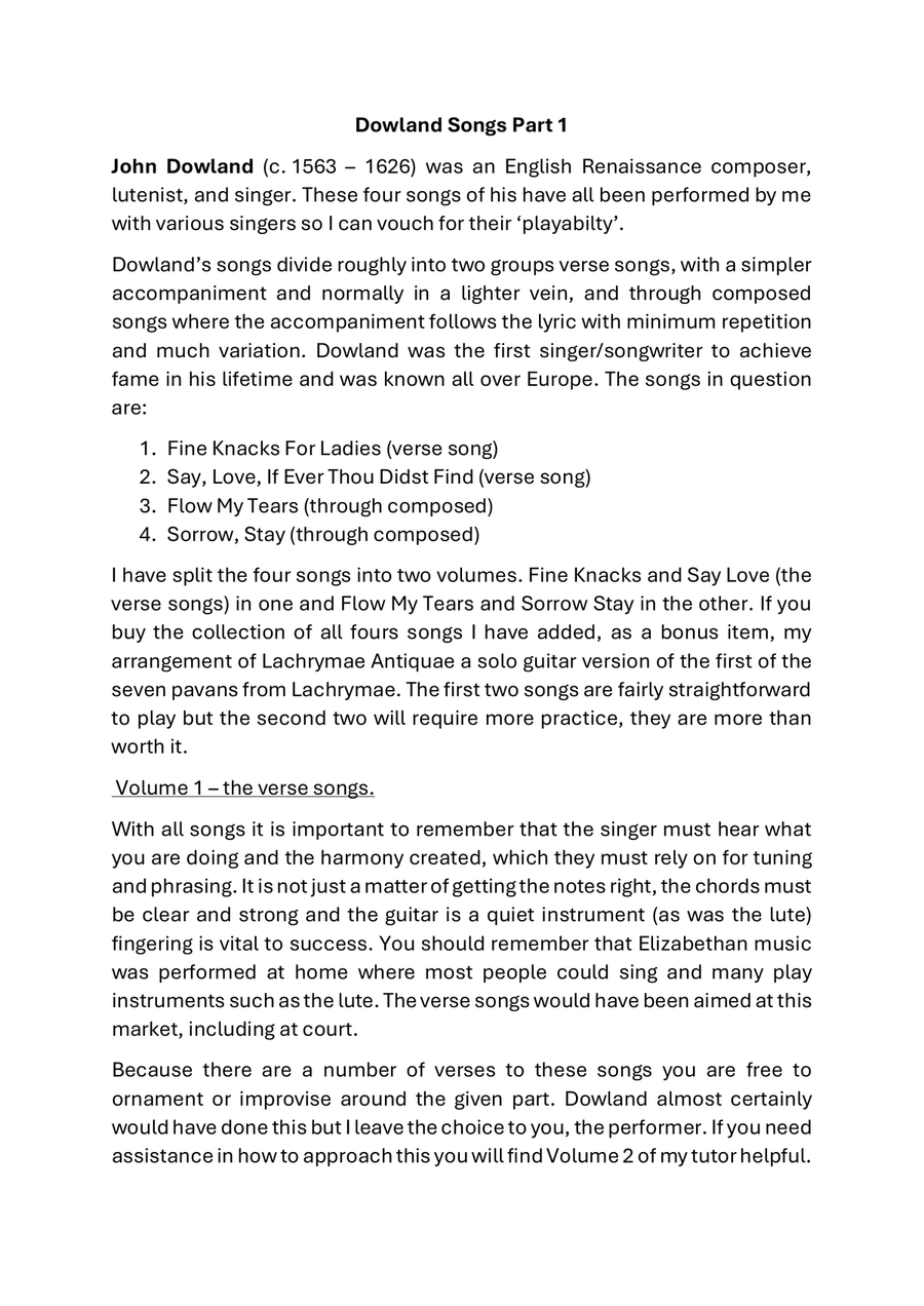 John Dowland Songs Part 1 by John Dowland Acoustic Guitar - Digital Sheet Music page 2