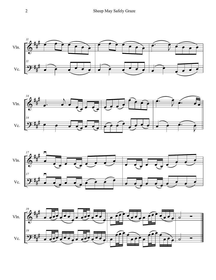 Sheep May Safely Graze (Violin and Cello Duet) by Johann Sebastian Bach String Duet - Digital Sheet Music page 2