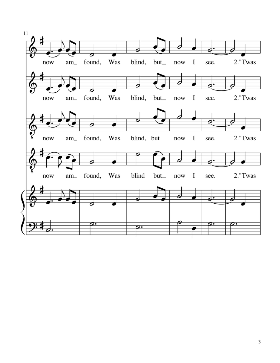 Amazing Grace (SSTT w/Piano - Key of G) by Traditional 4-Part - Digital Sheet Music page 3