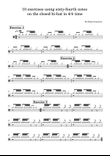10 exercises using sixty-fourth notes on the closed hi-hat in 4/4 time