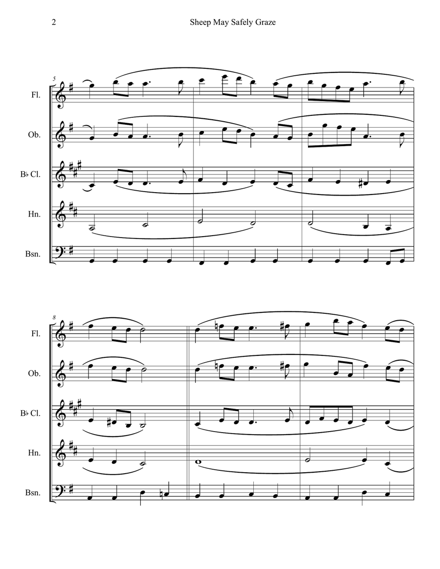 Sheep May Safely Graze (Woodwind Quintet) by Johann Sebastian Bach Woodwind Quintet - Digital Sheet Music page 2