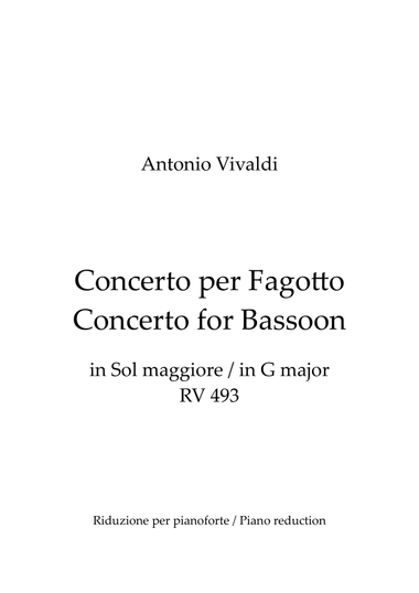 Vivaldi - Bassoon Concerto in G Major RV 493 (Bassoon and Piano + Bsn and BC Urtext parts)