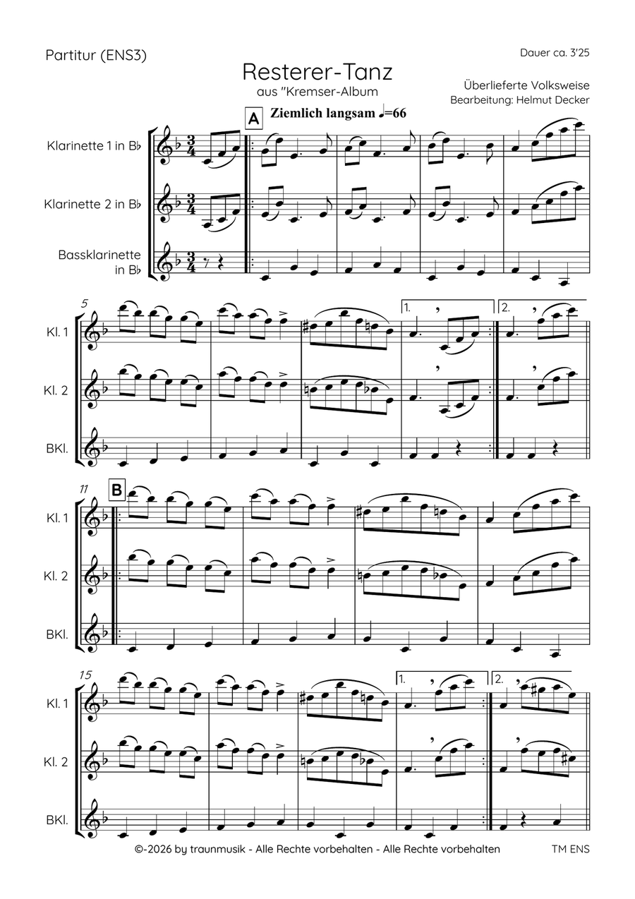 Resterer-Tanz für 2 Klarinetten und Bassklarinette (ENS3) Small Ensemble - Digital Sheet Music page 3