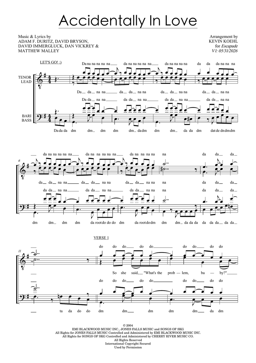 Accidentally In Love by Counting Crows TTBB - Digital Sheet Music page 2