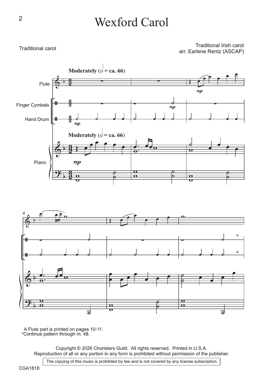 Wexford Carol (SAB) by Earlene Rentz 3-Part - Digital Sheet Music page 2