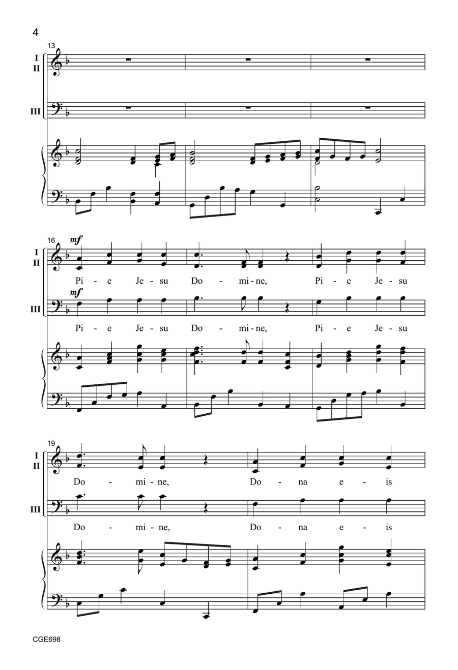 Pie Jesu (Three-part Mixed) by Ruth Elaine Schram 3-Part - Digital Sheet Music page 4