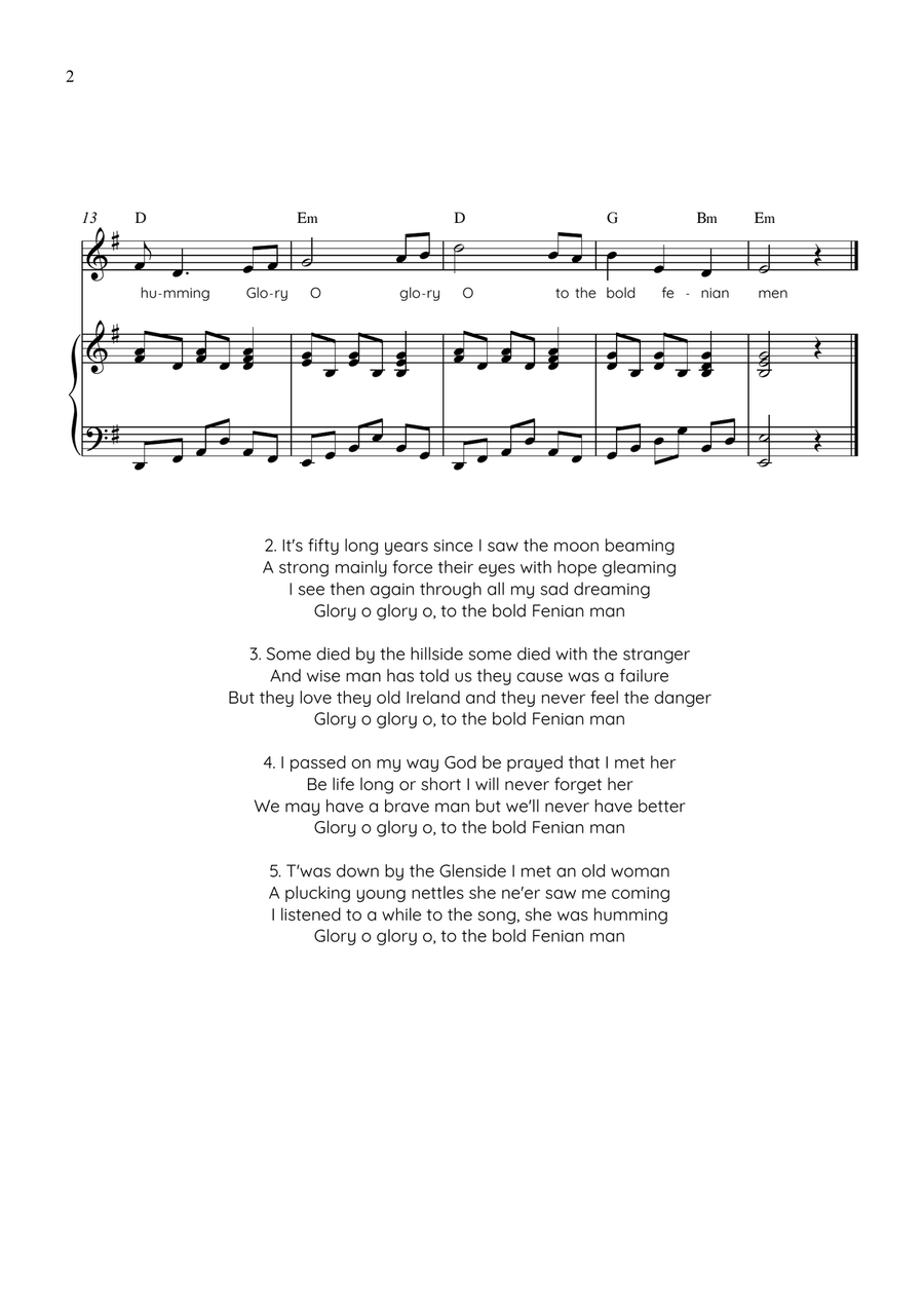 The Bold Fenian Men - Voice with Piano in Em Easy with Chords and Lyrics Piano, Vocal - Digital Sheet Music page 2