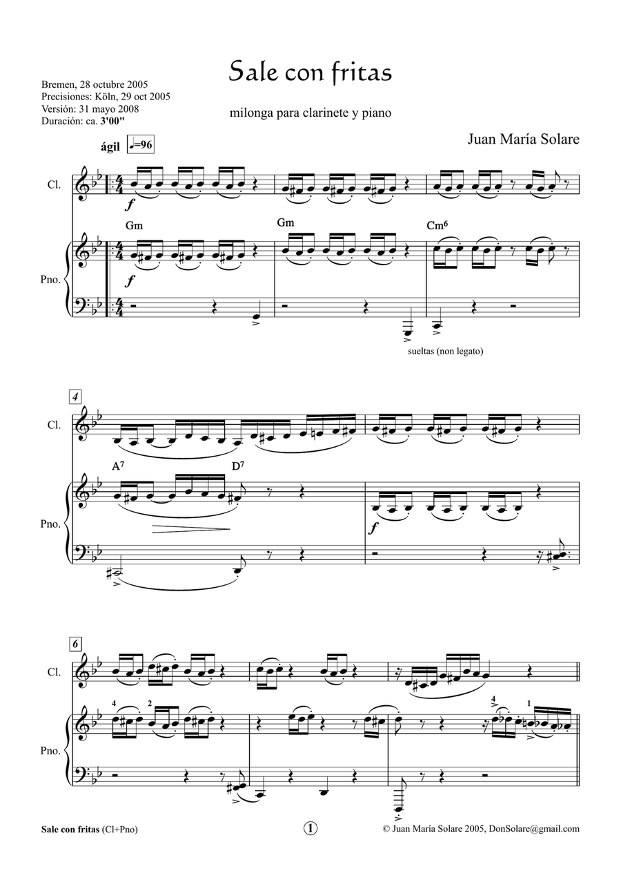 Sale con fritas [Clarinet and Piano] Chamber Music - Digital Sheet Music page 2