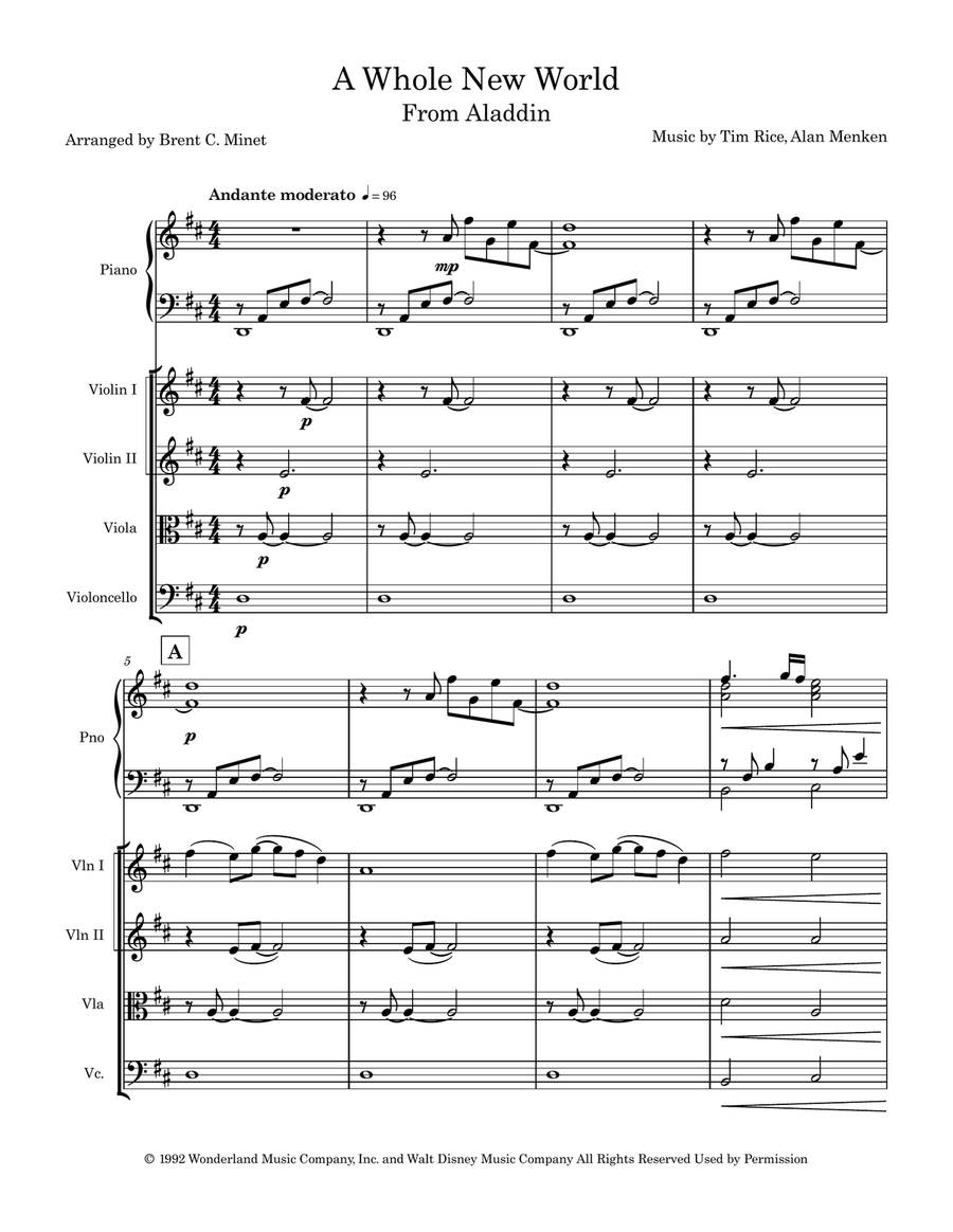 A Whole New World by Alan Menken Piano Quintet - Digital Sheet Music page 3